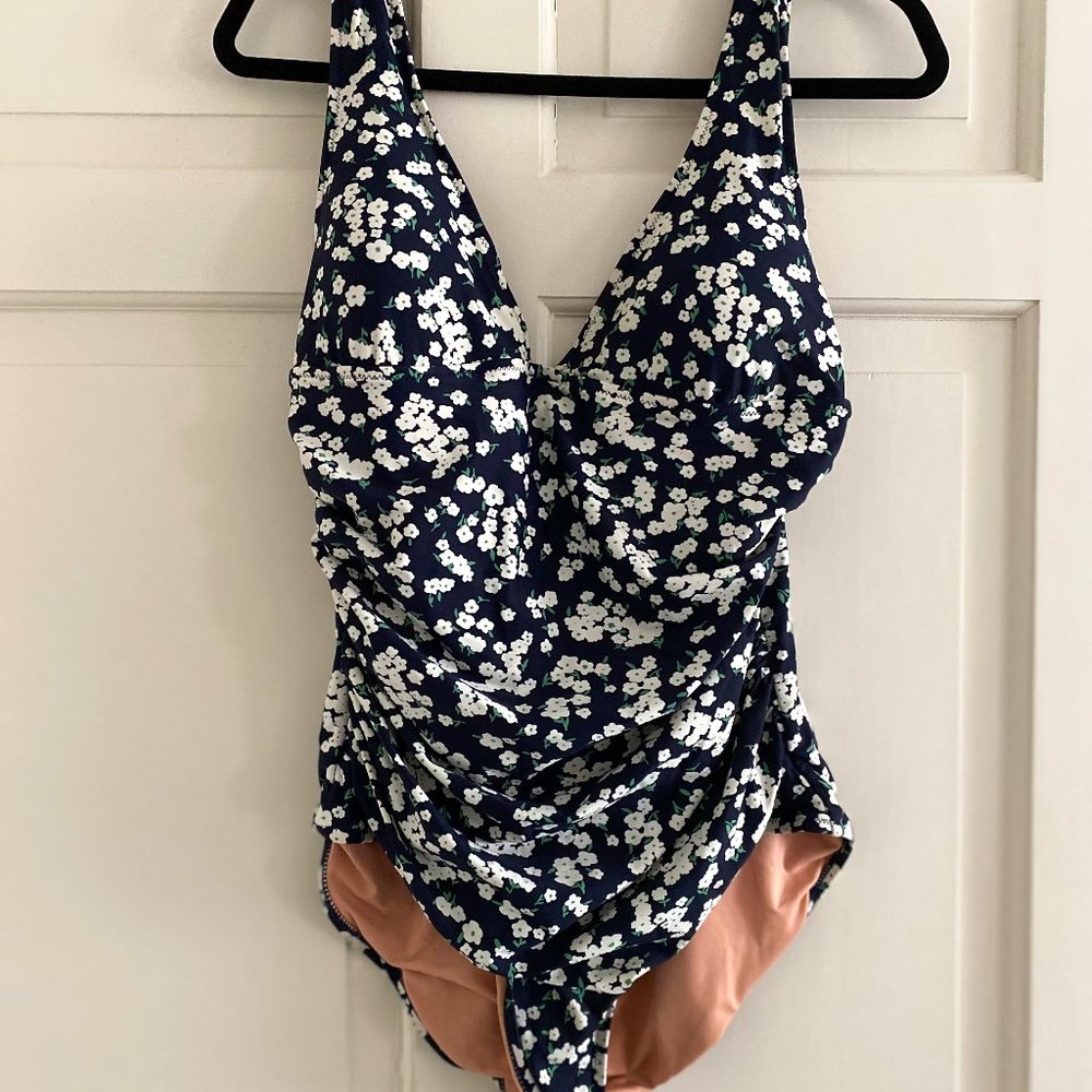 J Crew, Size 10, Blue and Floral Bathing Suit